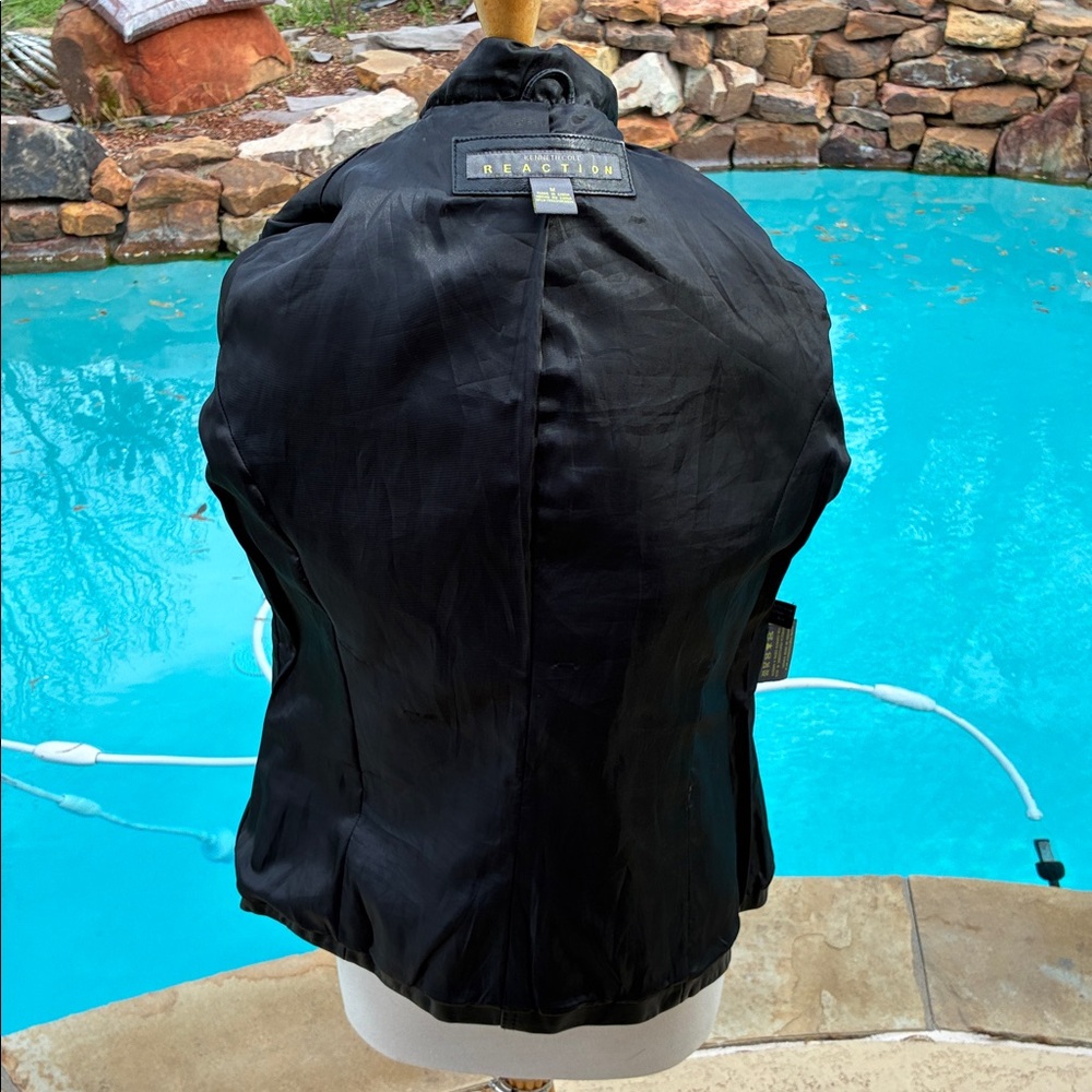Kenneth Cole Reaction Black Hooded slimming Leather Jacket M - Picture 7 of 8